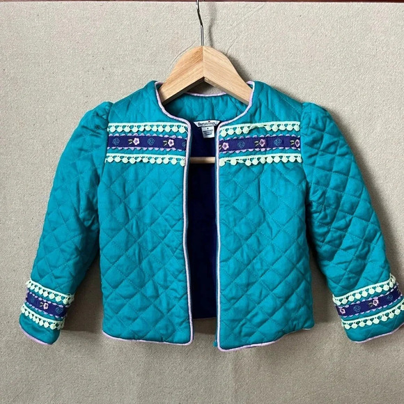 Heartstrings Girls' Quilted Jacket Size 4 Blue with Floral Accents Broken Zipper - Picture 2 of 15